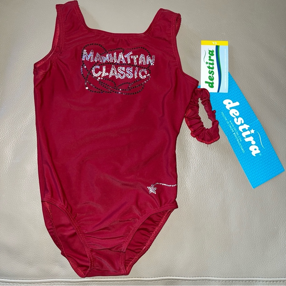 New Girl MANHATTAN CLASSIC GYMNASTICS MEET LEOTARD & SCRUNCHIE Destira sz Large